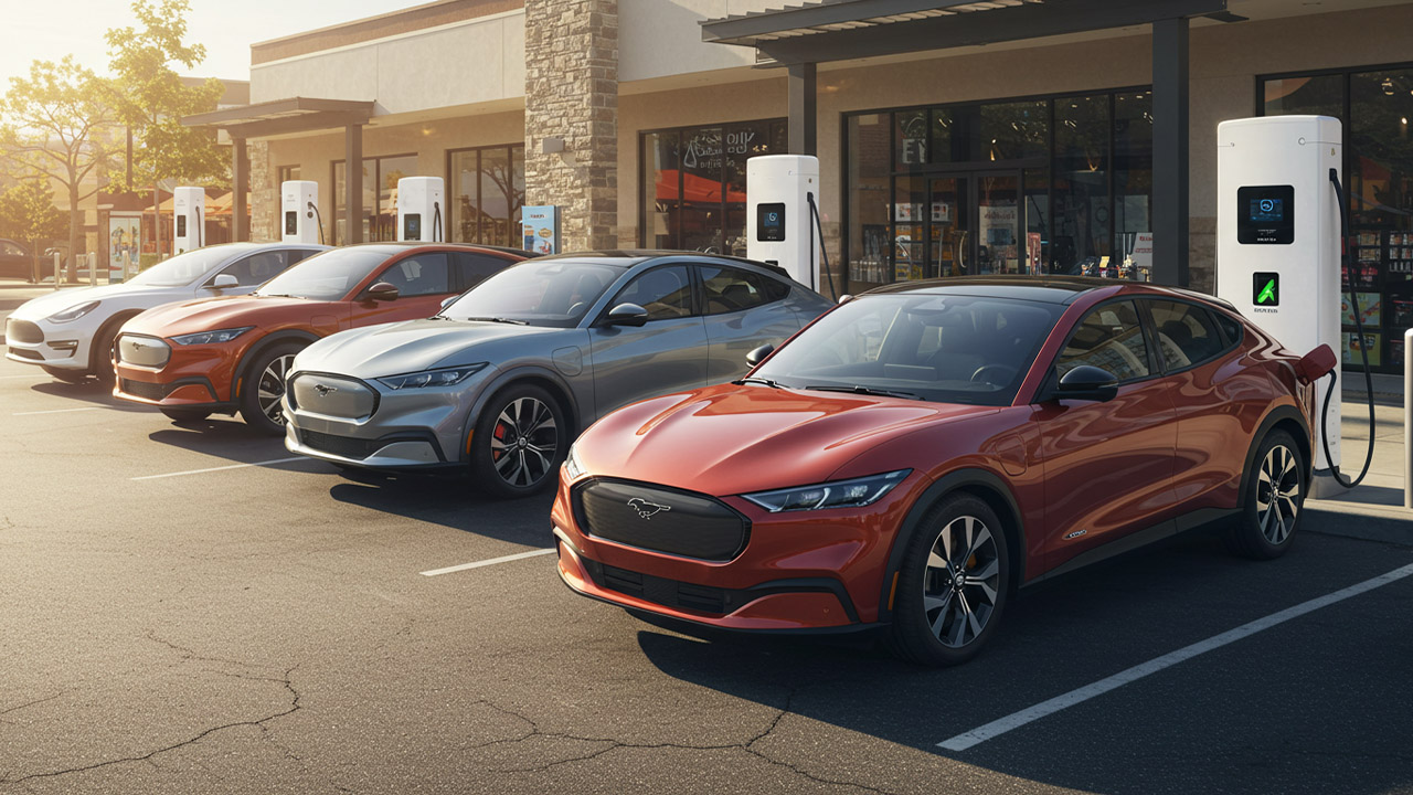 ev's charging in a retail space