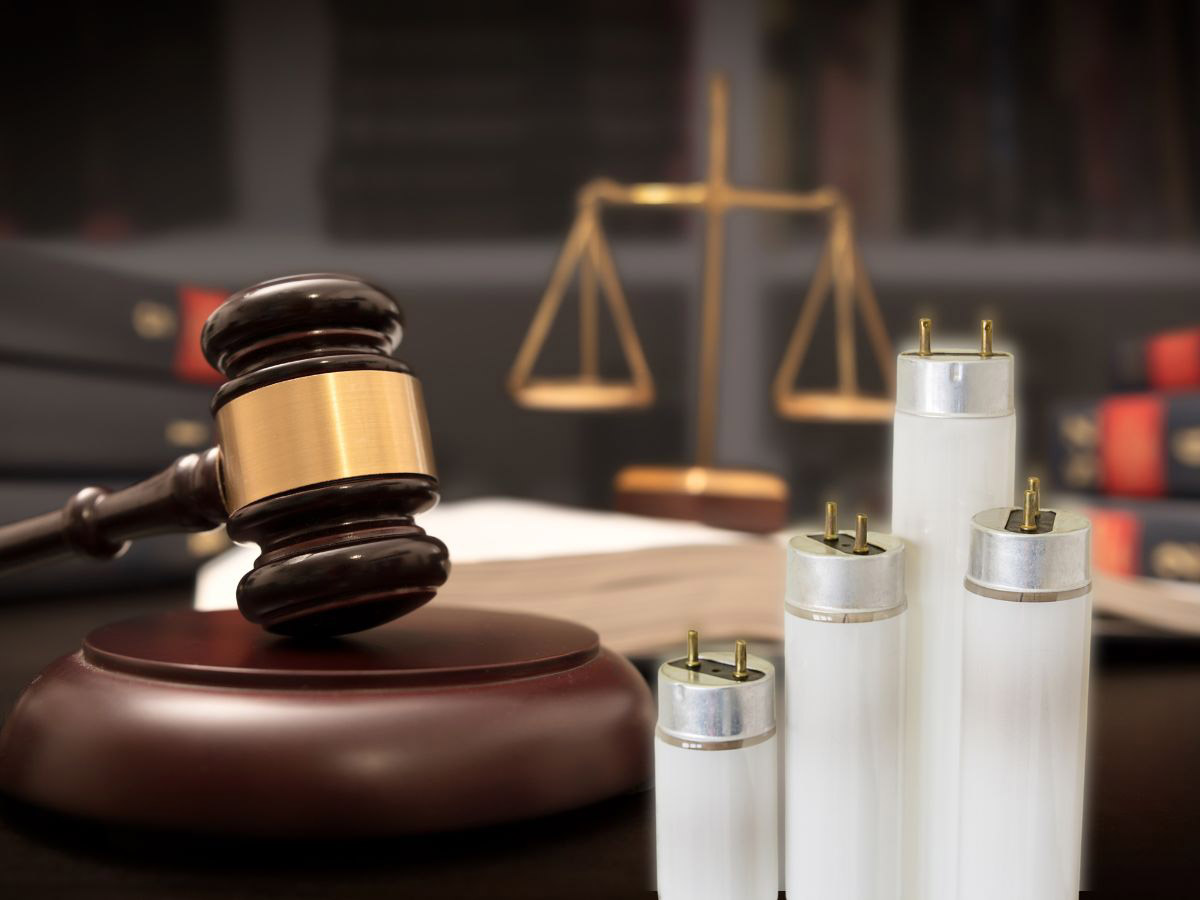 fluorescent T8 tubes and a gavel