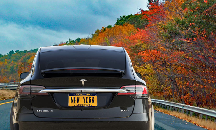 tesla car with NY plates