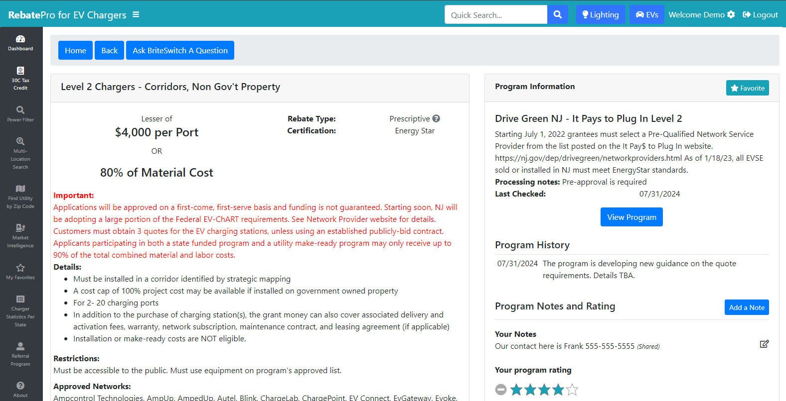 RebatePro for EV Chargers Rebate Details Screenshot