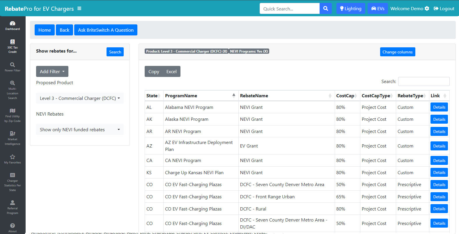 RebatePro for EV Chargers Power Filter with NEVI Screenshot